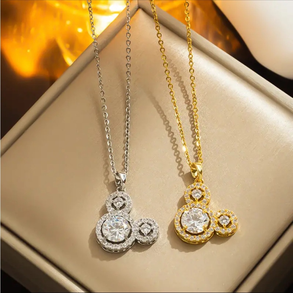Radiant CZ Mouse Head Pendant Necklace -
Whimsical Design